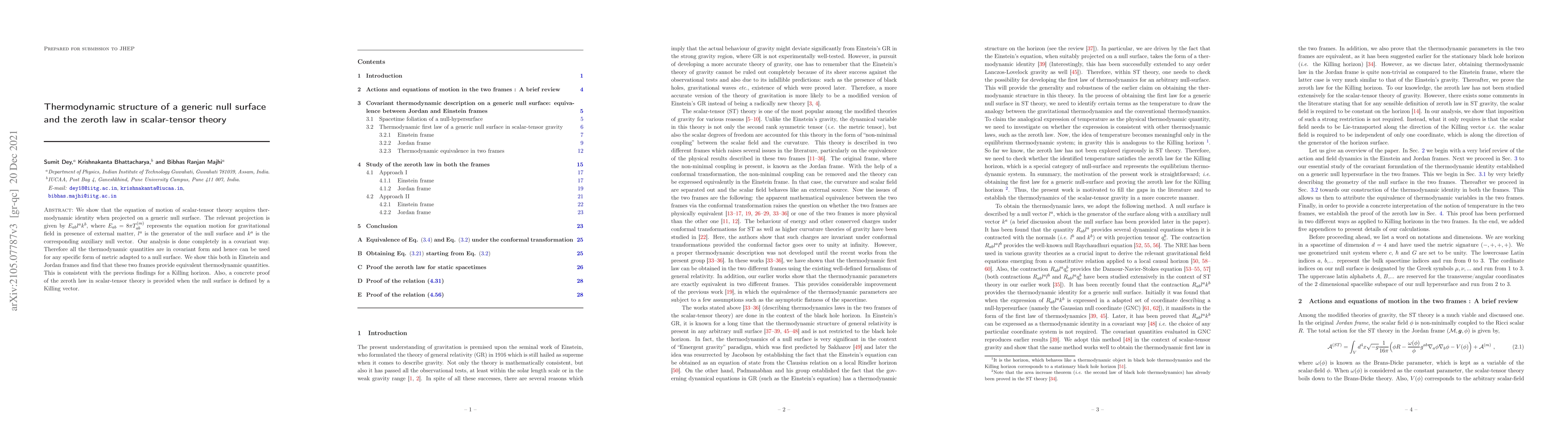 Thumbnail for Thermodynamic structure of a generic null surface and the zeroth law in
  scalar-tensor theory