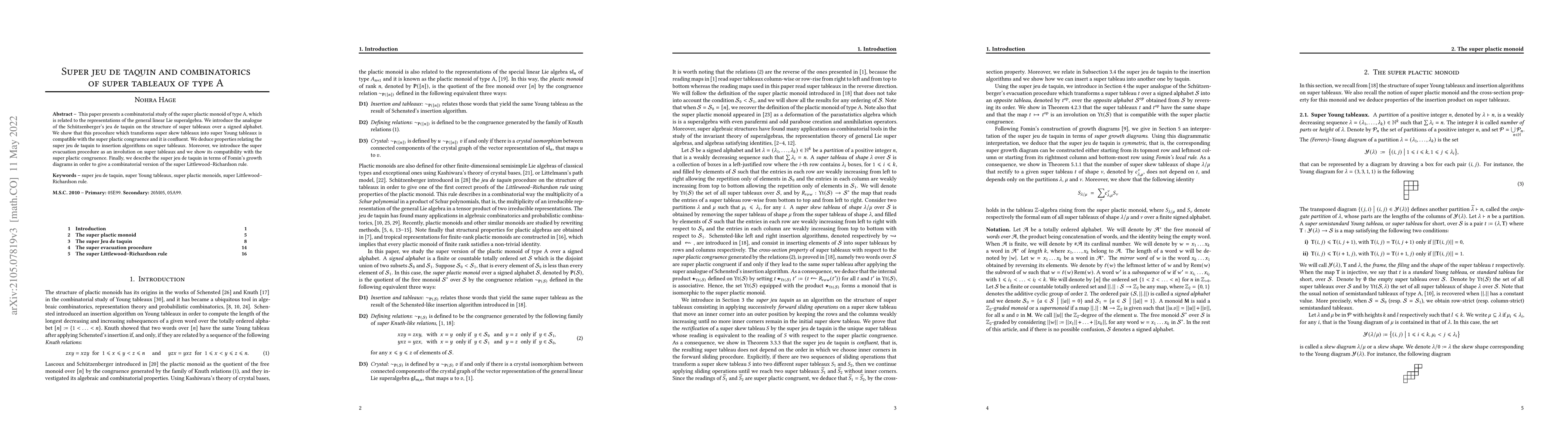 Thumbnail for Super jeu de taquin and combinatorics of super tableaux of type A