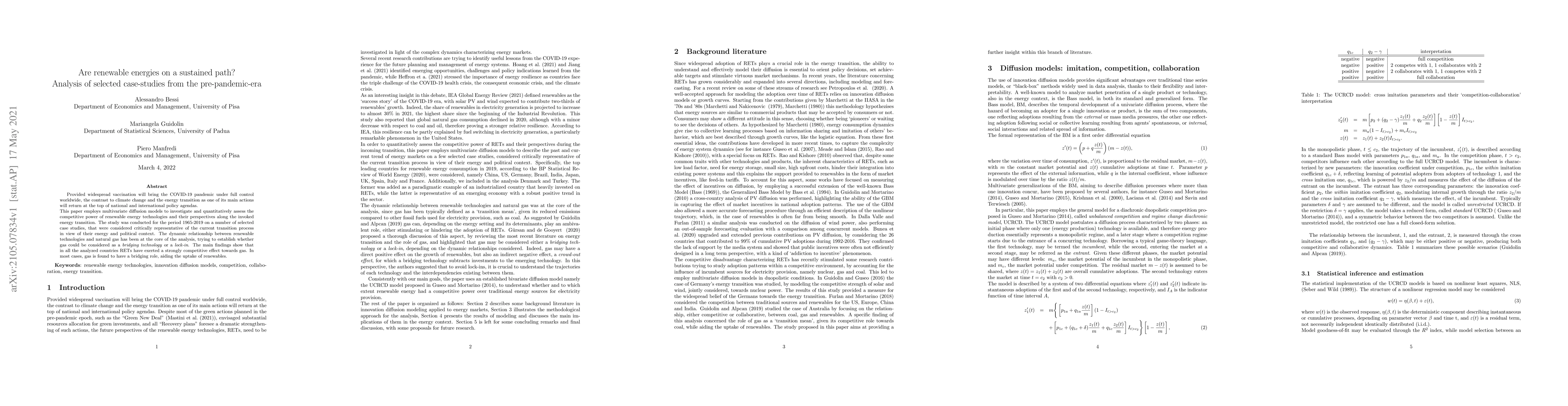 Thumbnail for Are renewable energies on a sustained path? Analysis of selected
  case-studies from the pre-pandemic-era