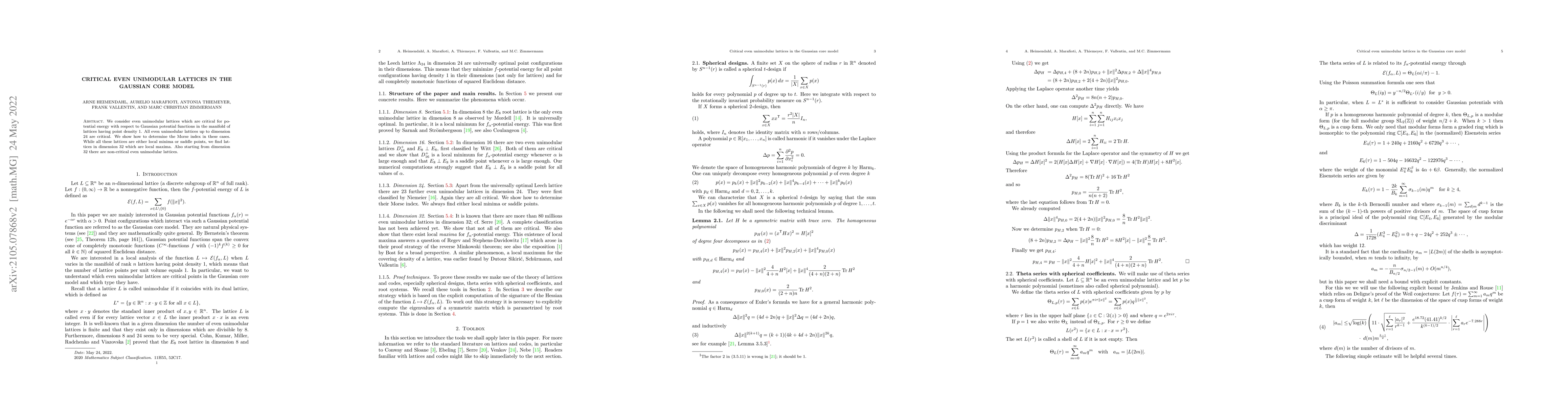 Thumbnail for Critical even unimodular lattices in the Gaussian core model