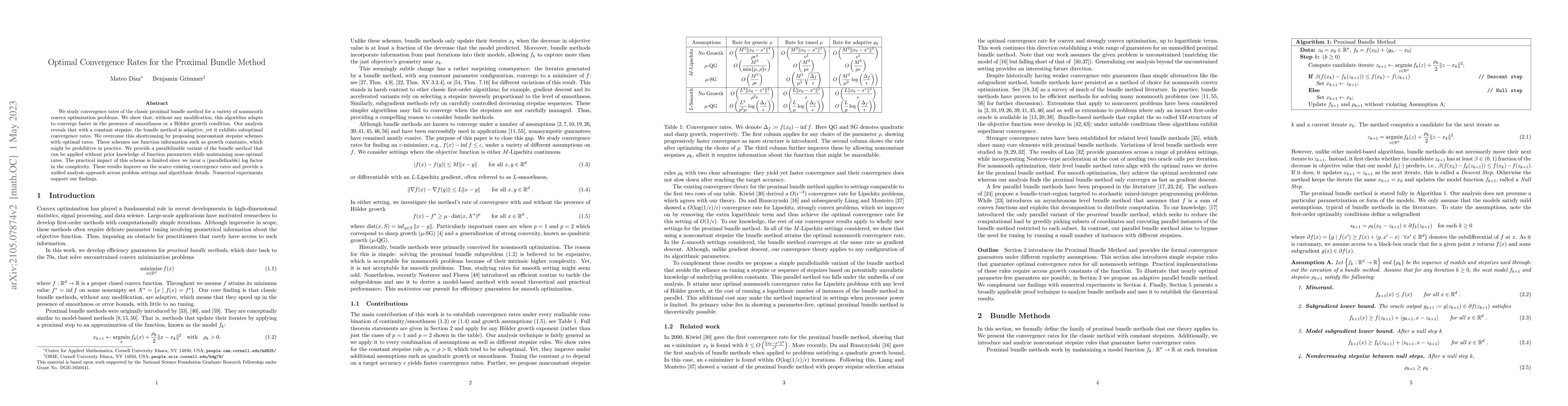 Thumbnail for Optimal Convergence Rates for the Proximal Bundle Method