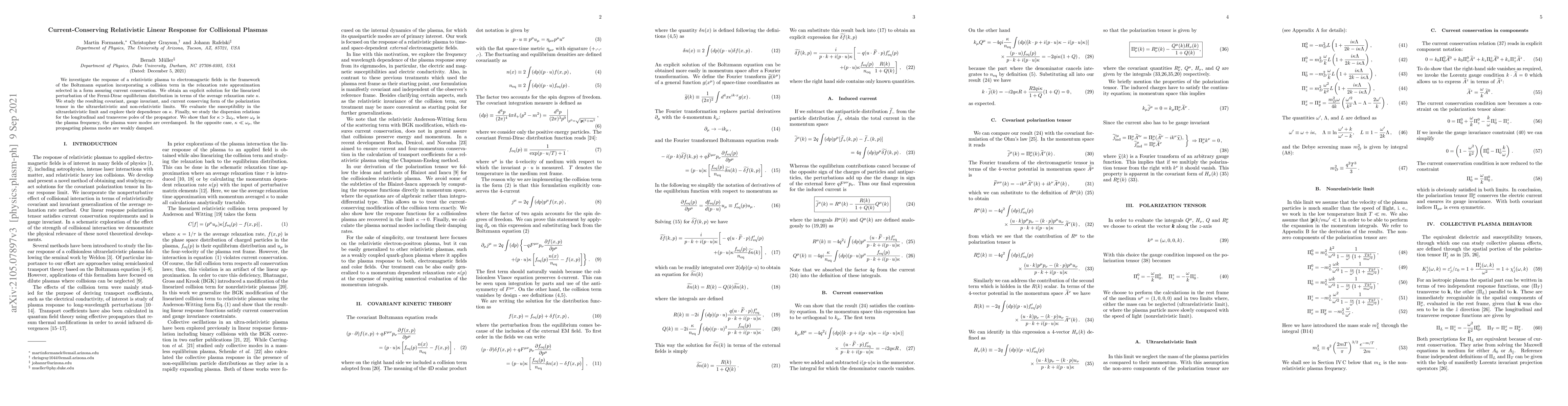 Thumbnail for Current-Conserving Relativistic Linear Response for Collisional Plasmas
