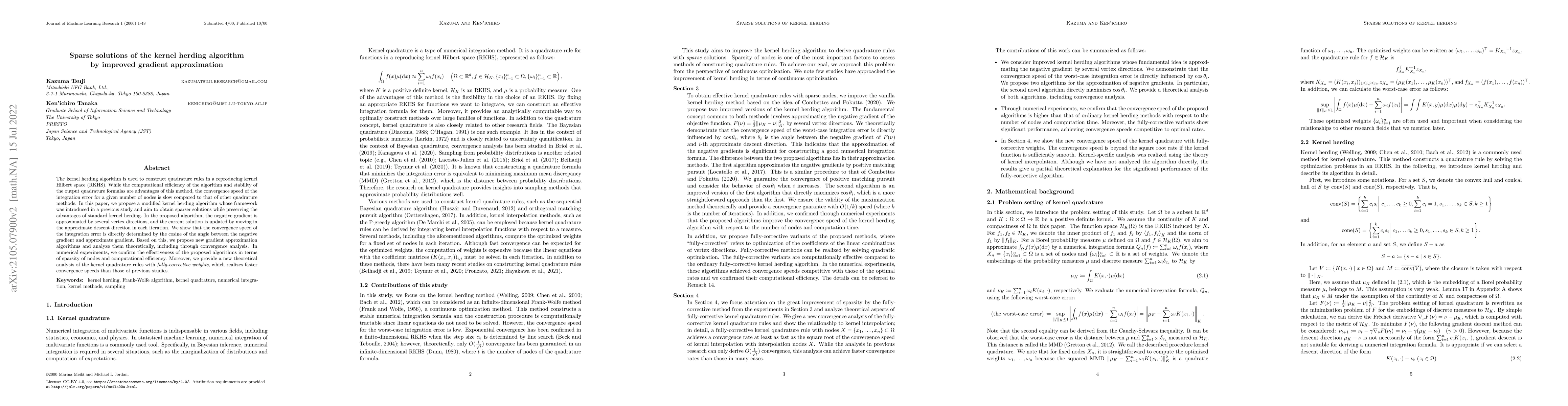 Thumbnail for Sparse solutions of the kernel herding algorithm by improved gradient
  approximation