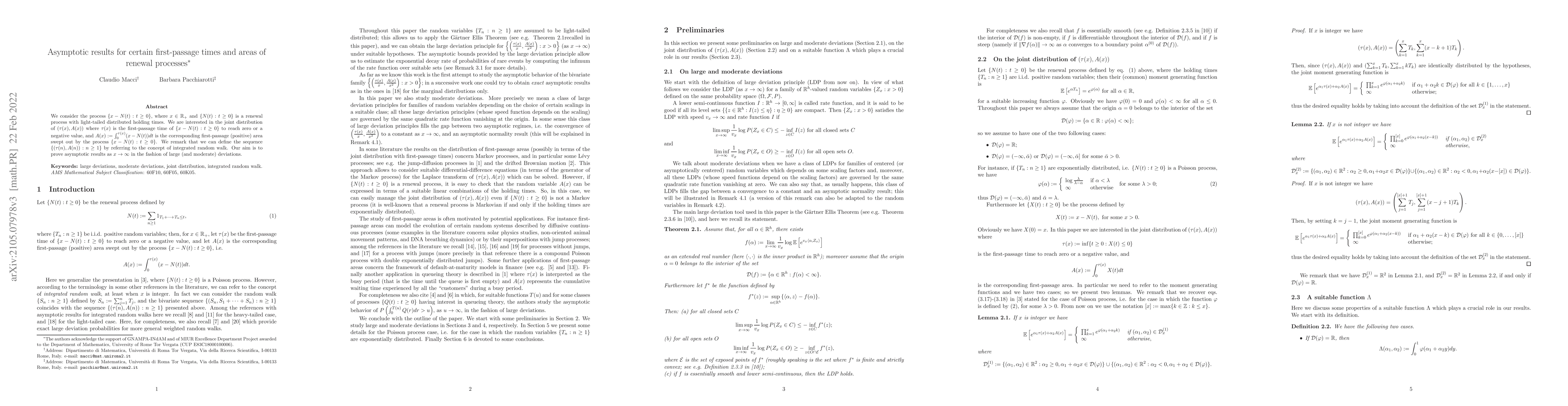 Thumbnail for Asymptotic results for certain first-passage times and areas of renewal
  processes