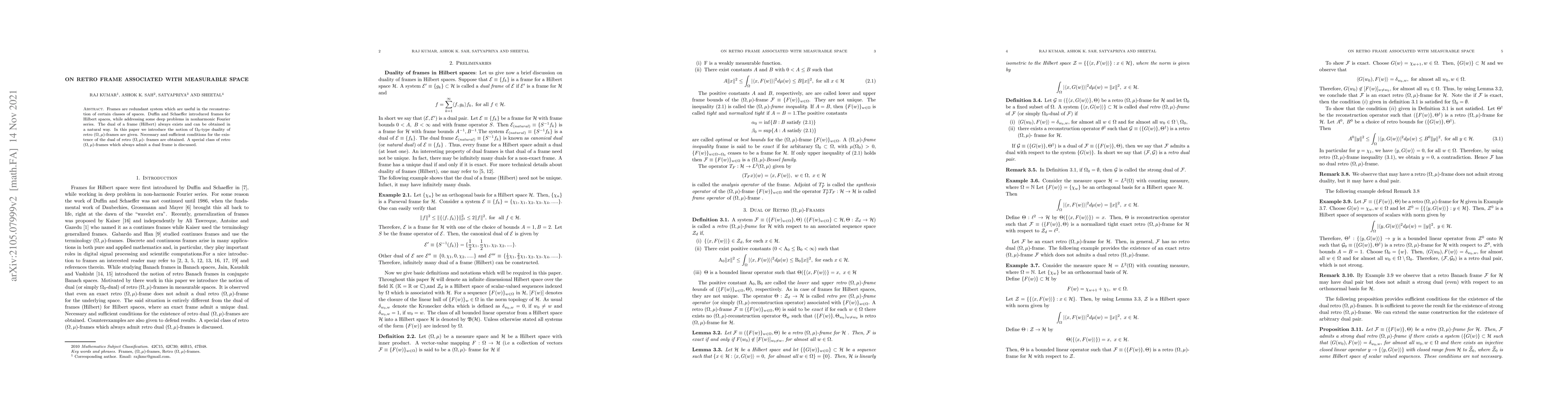 Thumbnail for On Retro Frame Associated With Measurable Space