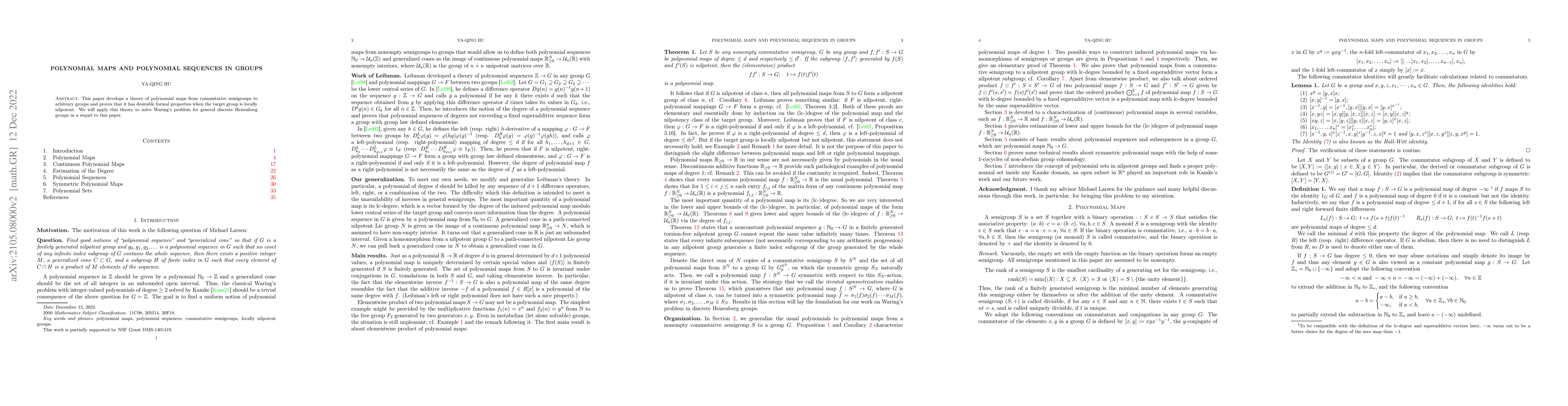 Thumbnail for Polynomial maps and polynomial sequences in groups