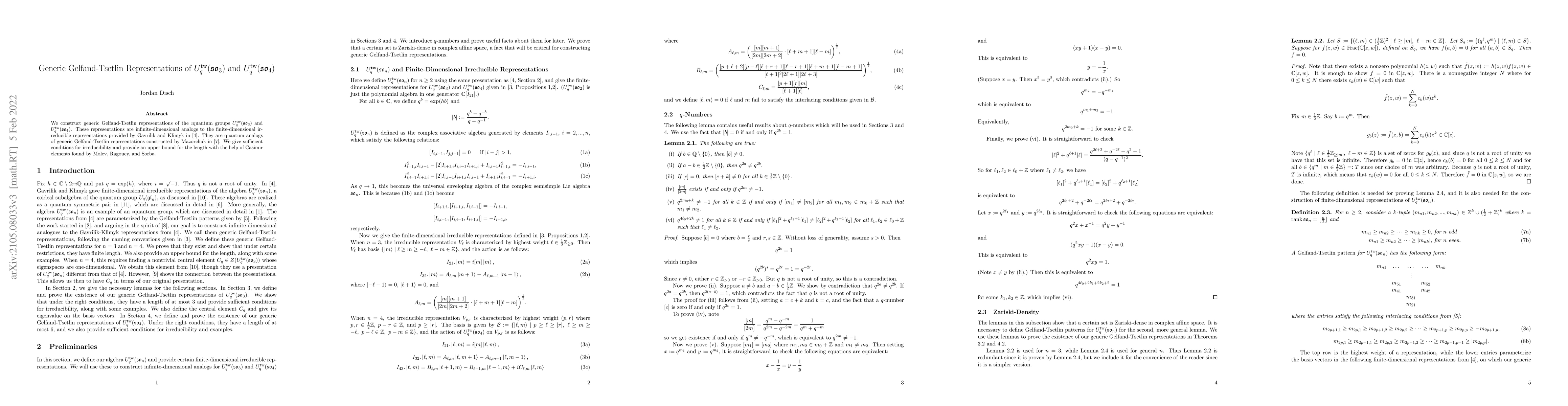 Thumbnail for Generic Gelfand-Tsetlin Representations of
  $U_q^{\text{tw}}(\mathfrak{so}_3)$ and $U_q^{\text{tw}}(\mathfrak{so}_4)$