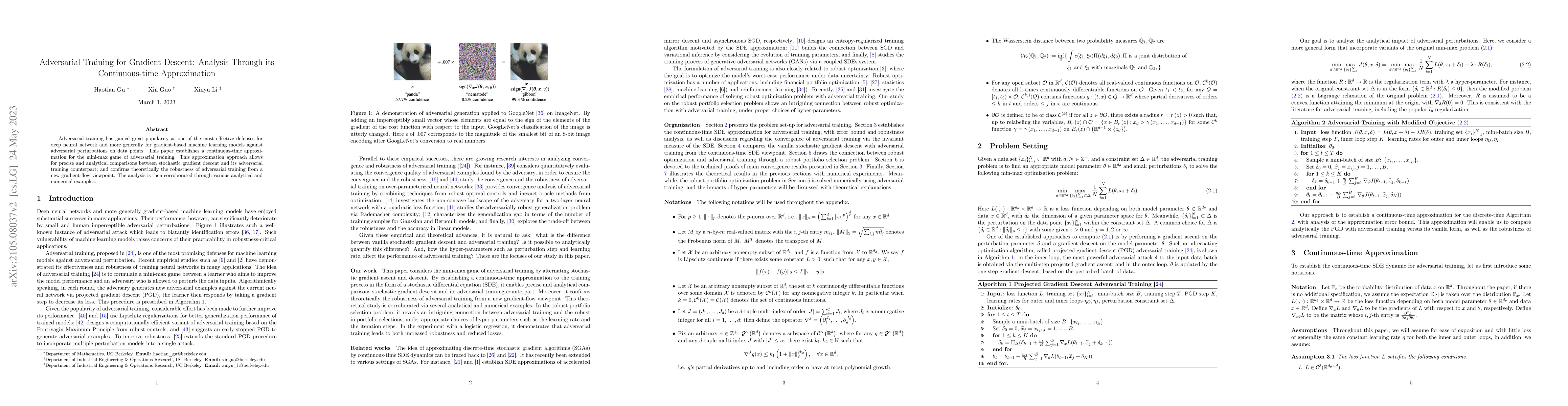 Thumbnail for Adversarial Training for Gradient Descent: Analysis Through its
  Continuous-time Approximation