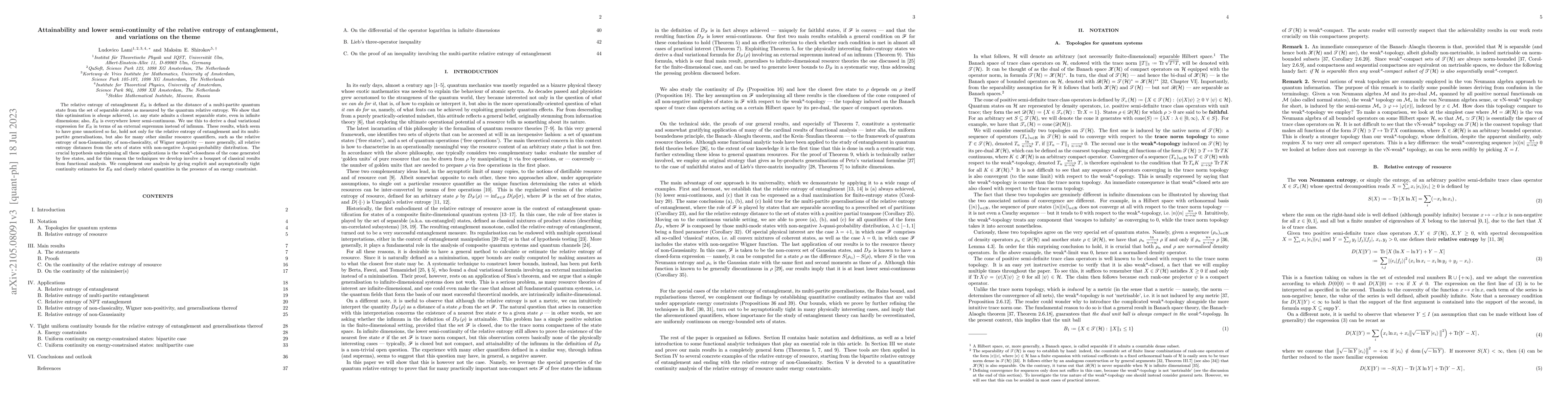 Thumbnail for Attainability and lower semi-continuity of the relative entropy of
  entanglement, and variations on the theme