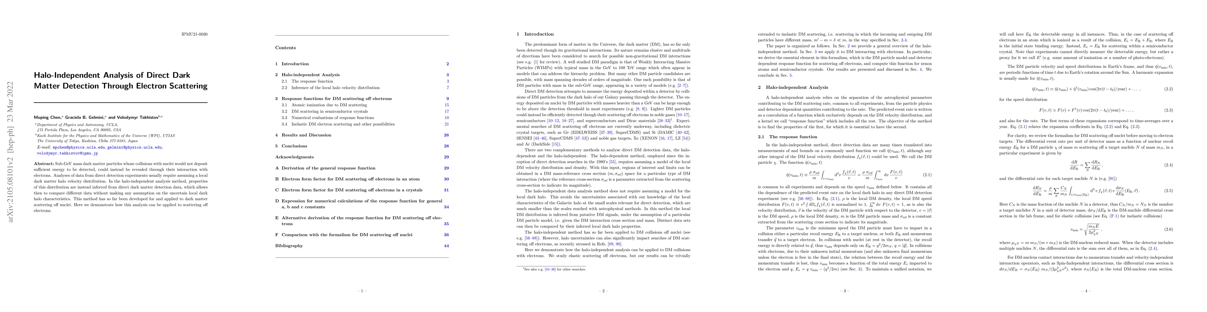 Thumbnail for Halo-Independent Analysis of Direct Dark Matter Detection Through
  Electron Scattering