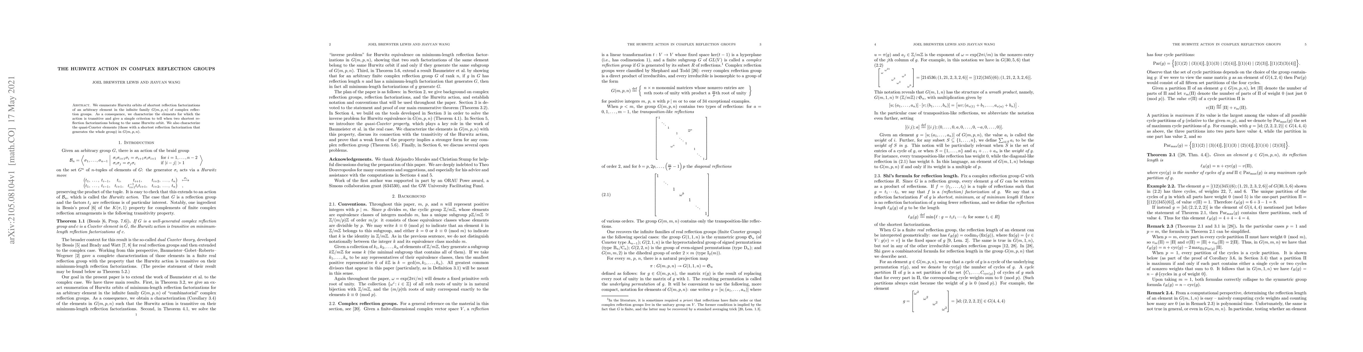 Thumbnail for The Hurwitz action in complex reflection groups