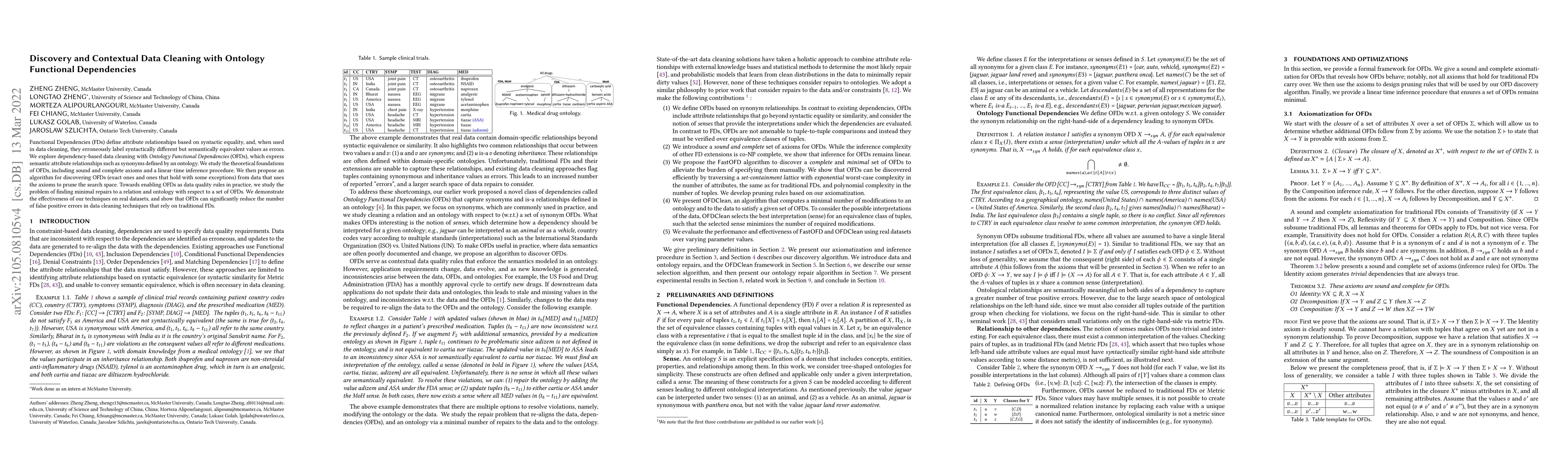 Thumbnail for Discovery and Contextual Data Cleaning with Ontology Functional
  Dependencies
