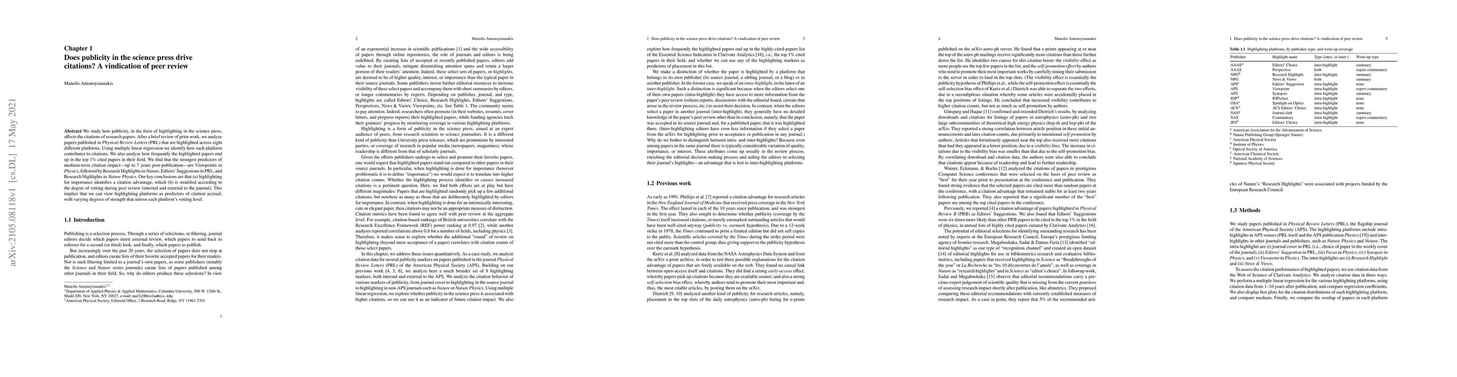 Thumbnail for Does publicity in the science press drive citations? A vindication of
  peer review