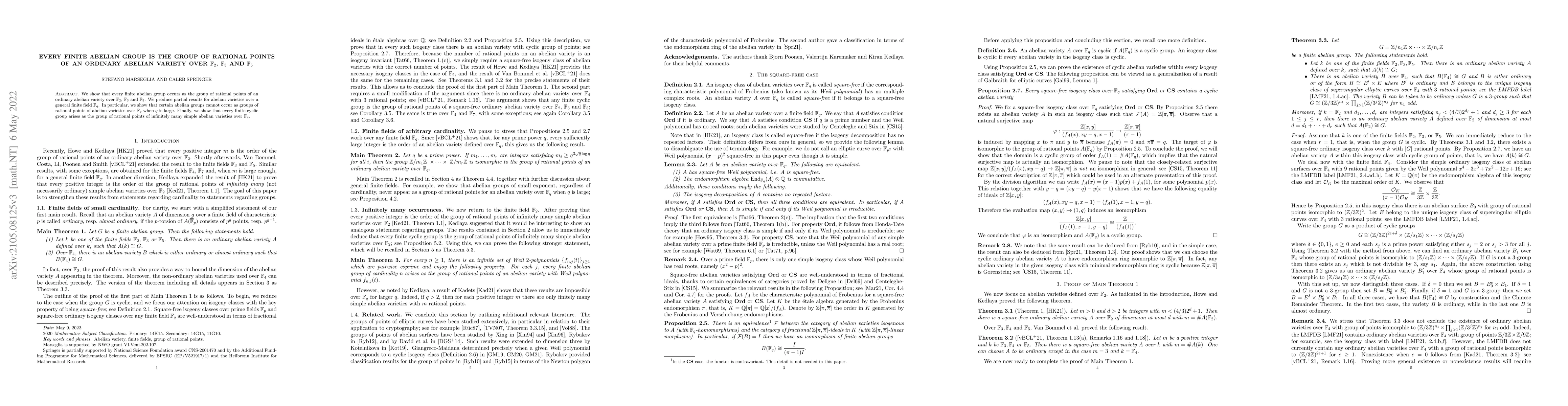 Thumbnail for Every finite abelian group is the group of rational points of an
  ordinary abelian variety over $\mathbb{F}_2$, $\mathbb{F}_3$ and
  $\mathbb{F}_5$