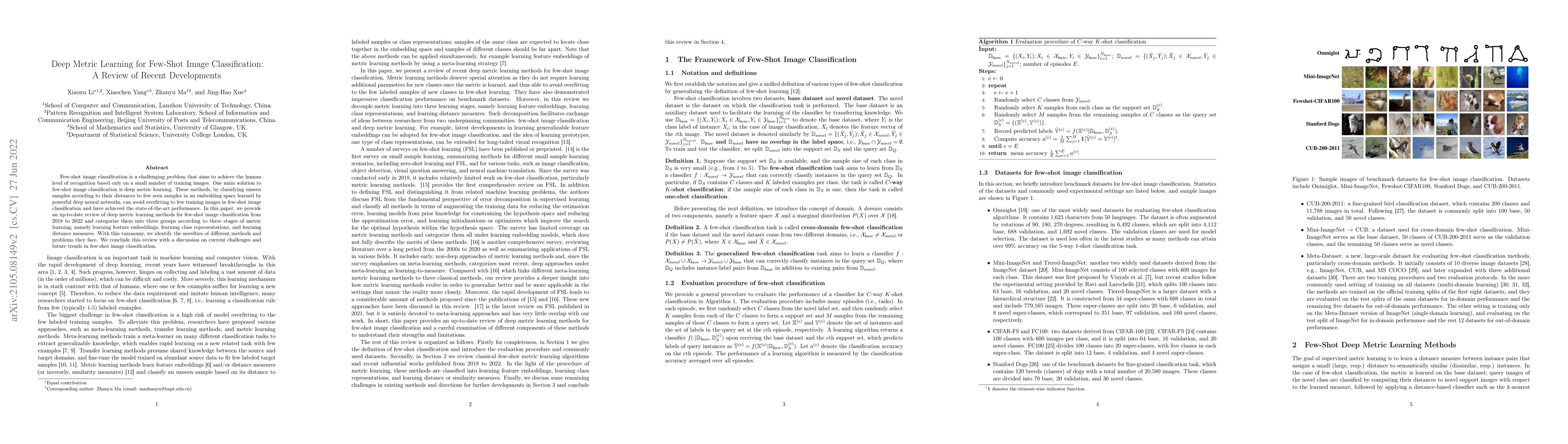 Thumbnail for Deep Metric Learning for Few-Shot Image Classification: A Review of
  Recent Developments