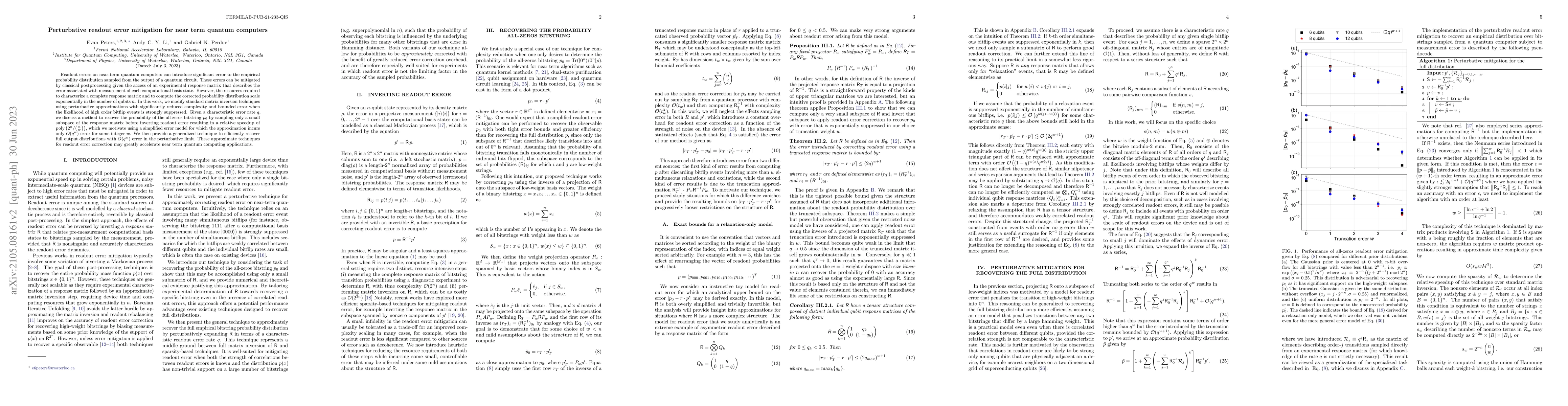 Thumbnail for Perturbative readout error mitigation for near term quantum computers