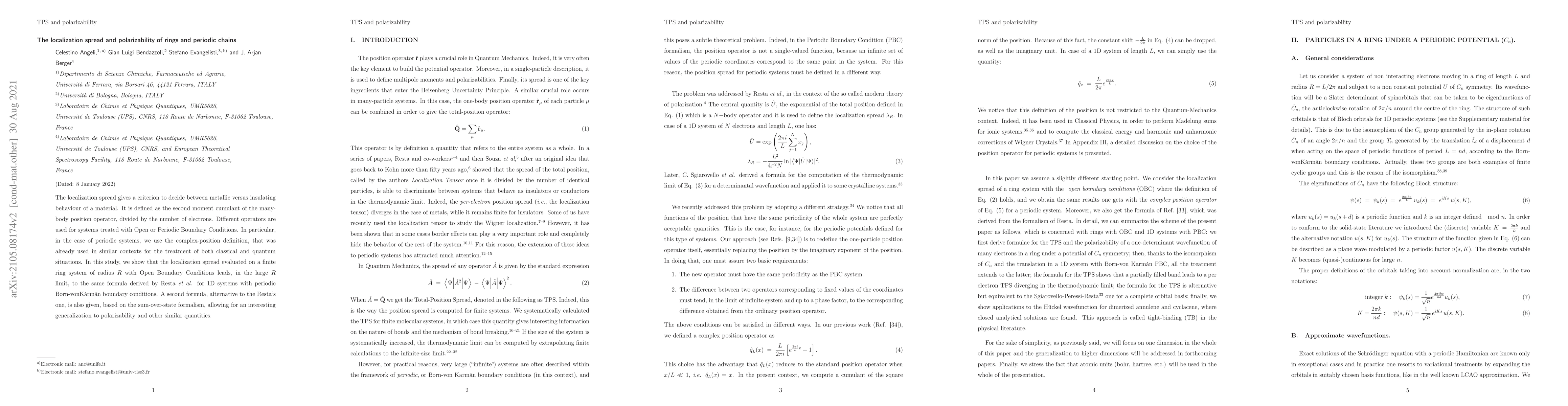 Thumbnail for The localization spread and polarizability of rings and periodic chains