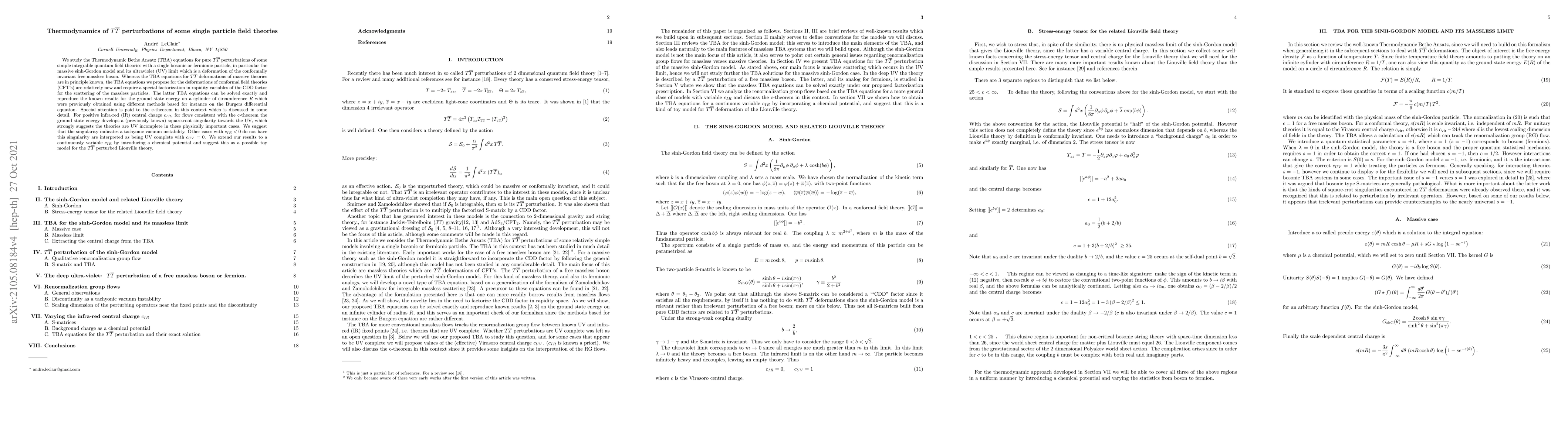 Thumbnail for Thermodynamics of $T \bar{T}$ perturbations of some single particle
  field theories