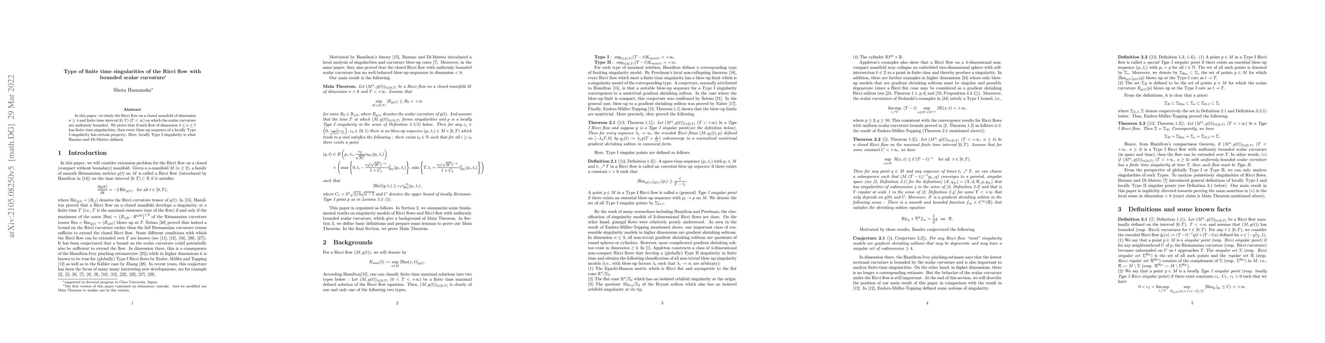 Thumbnail for Type of finite time singularities of the Ricci flow with bounded scalar
  curvature