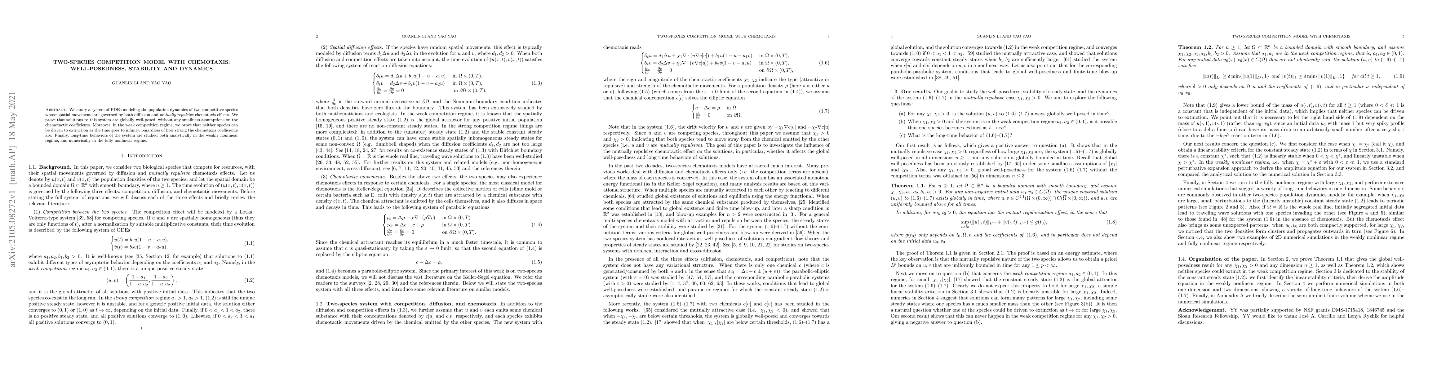 Thumbnail for Two-species competition model with chemotaxis: well-posedness, stability
  and dynamics
