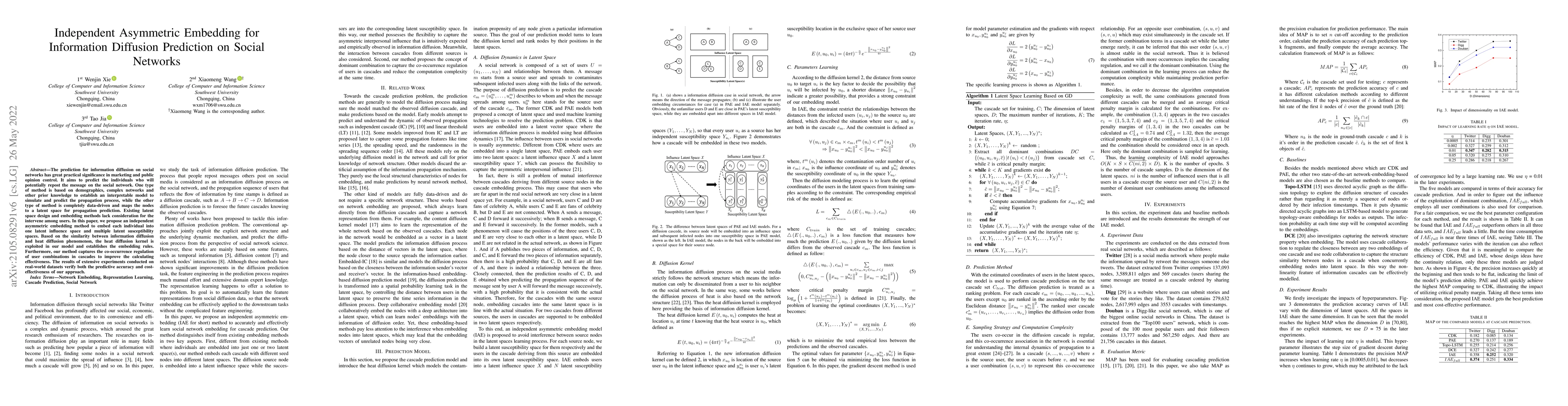 Thumbnail for Independent Asymmetric Embedding for Information Diffusion Prediction on
  Social Networks