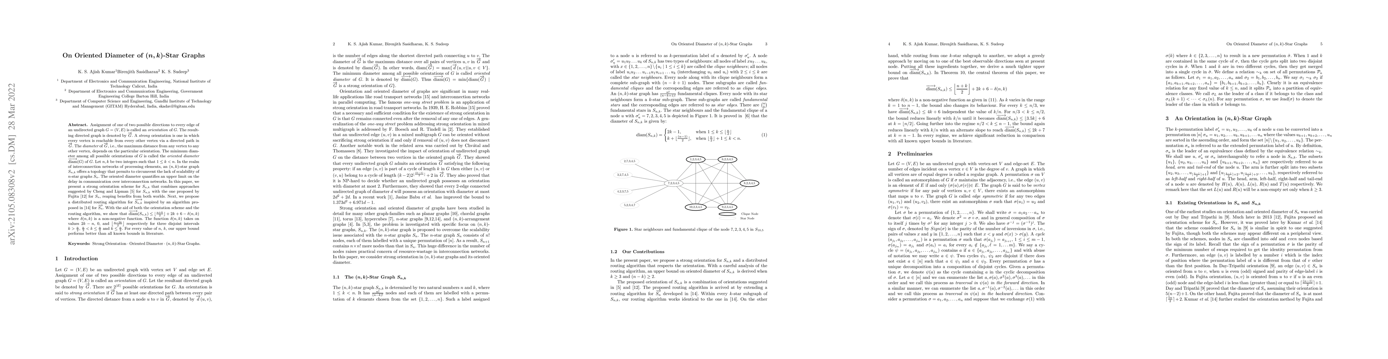 Thumbnail for On Oriented Diameter of $(n, k)$-Star Graphs