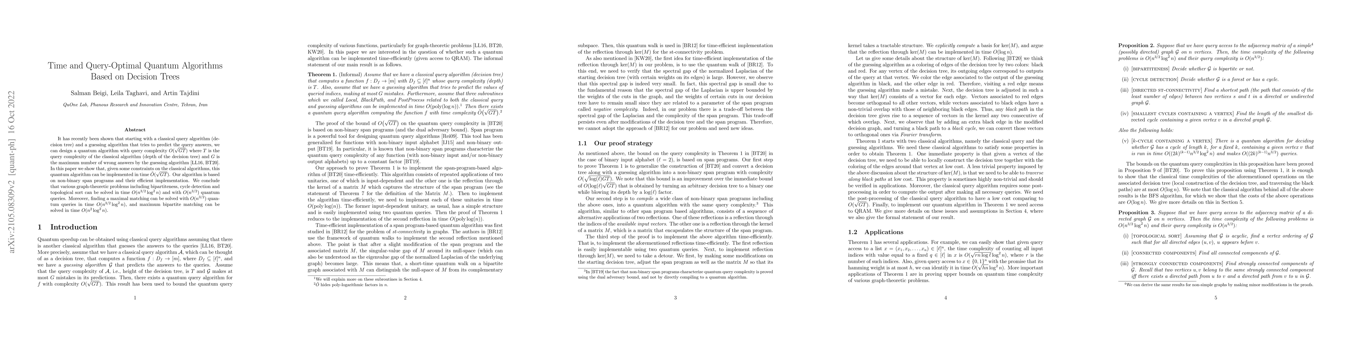 Thumbnail for Time and Query Optimal Quantum Algorithms Based on Decision Trees