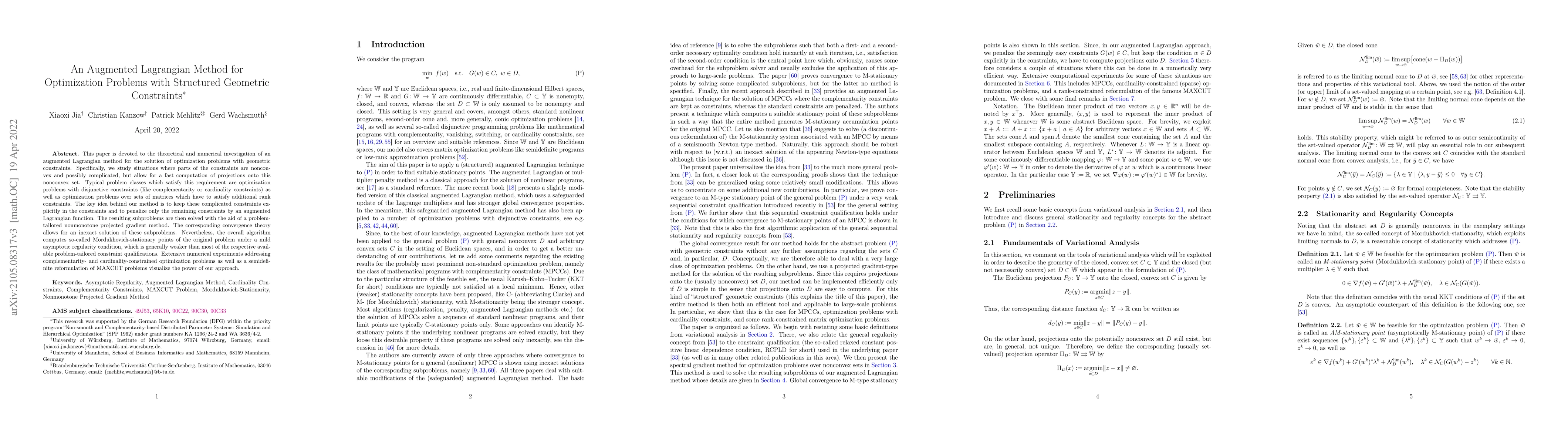 Thumbnail for An Augmented Lagrangian Method for Optimization Problems with Structured
  Geometric Constraints