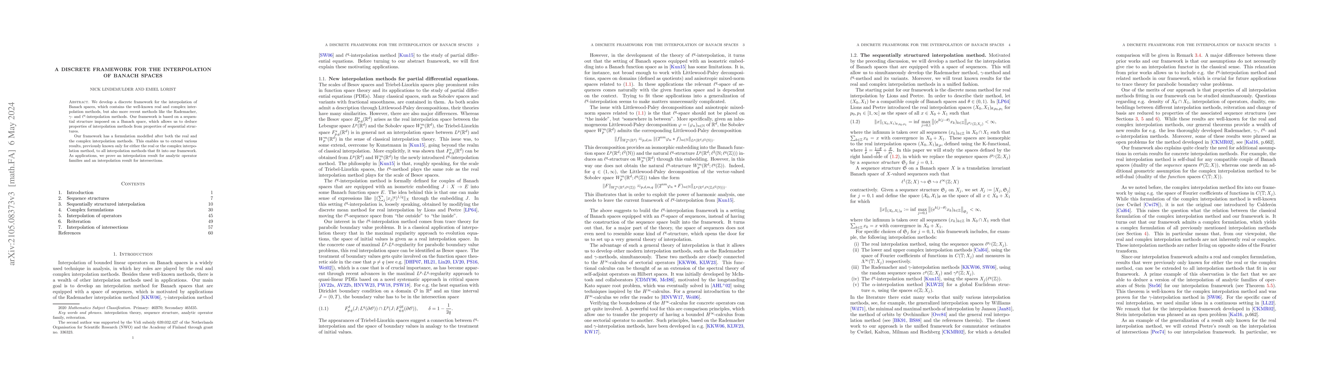Thumbnail for A discrete framework for the interpolation of Banach spaces