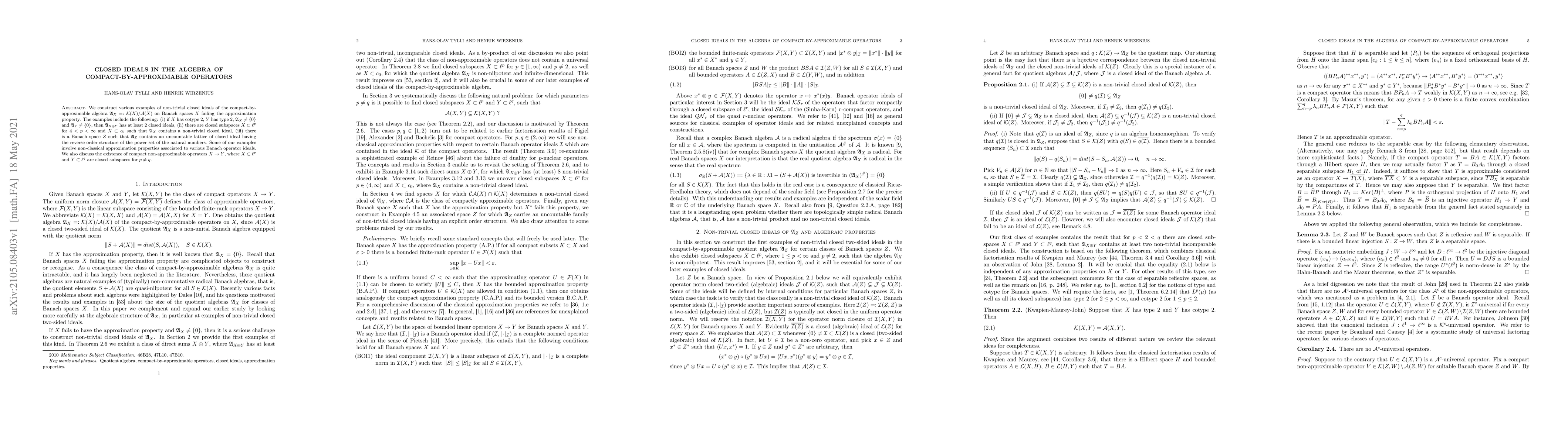 Thumbnail for Closed ideals in the algebra of compact-by-approximable operators