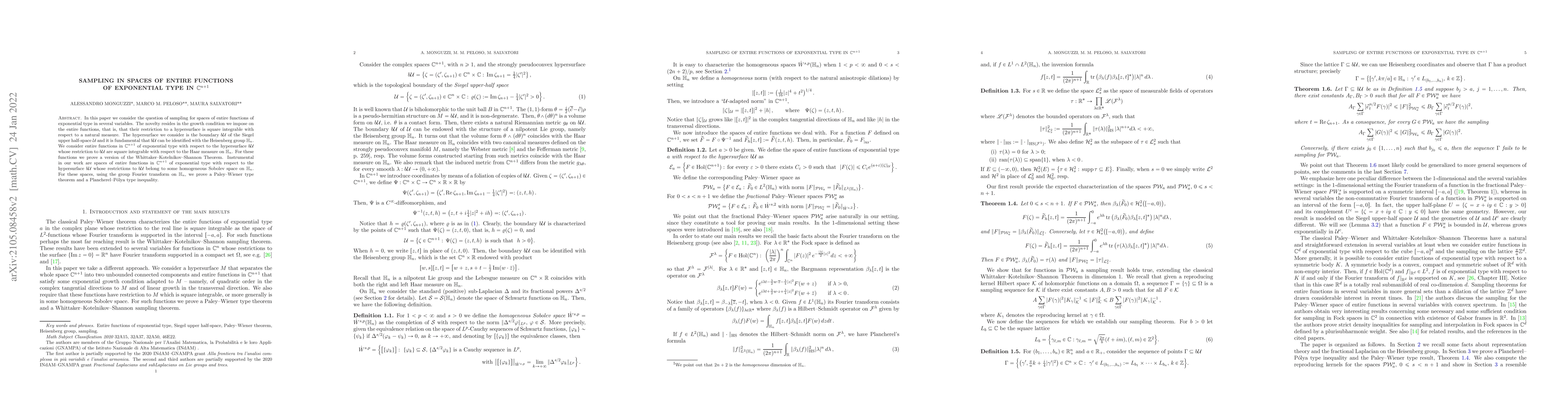 Thumbnail for Sampling in spaces of entire functions of exponential type in $\mathbb
  C^{n+1}$