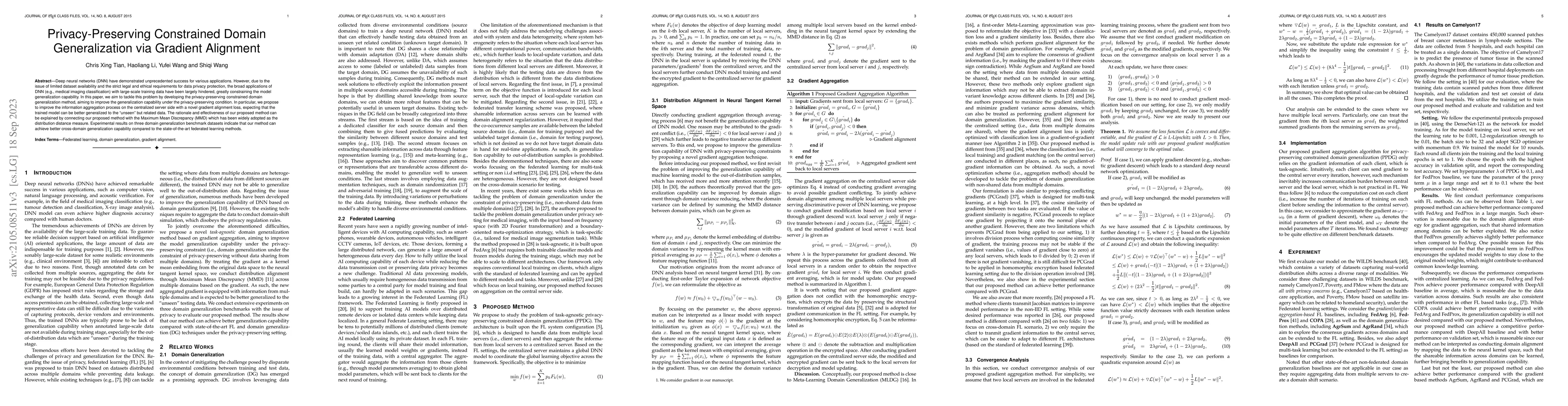 Thumbnail for Privacy-Preserving Constrained Domain Generalization via Gradient
  Alignment