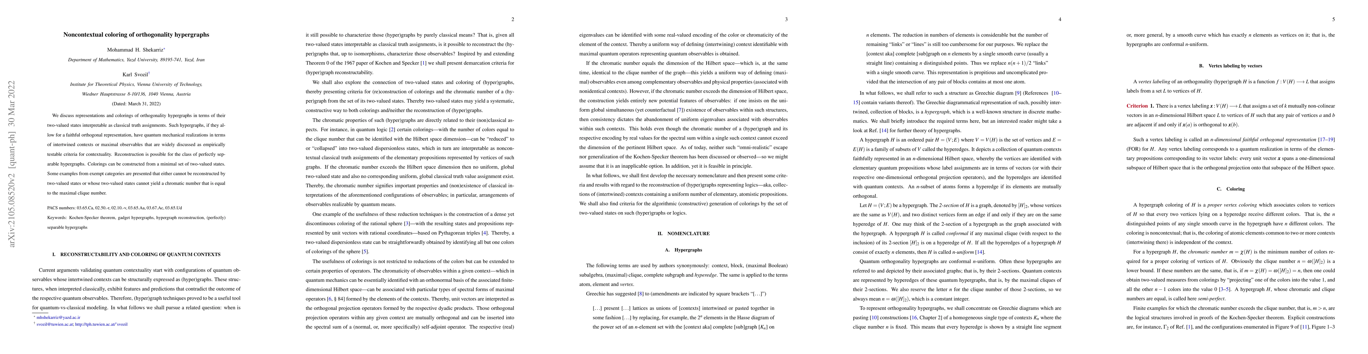 Thumbnail for Noncontextual coloring of orthogonality hypergraphs