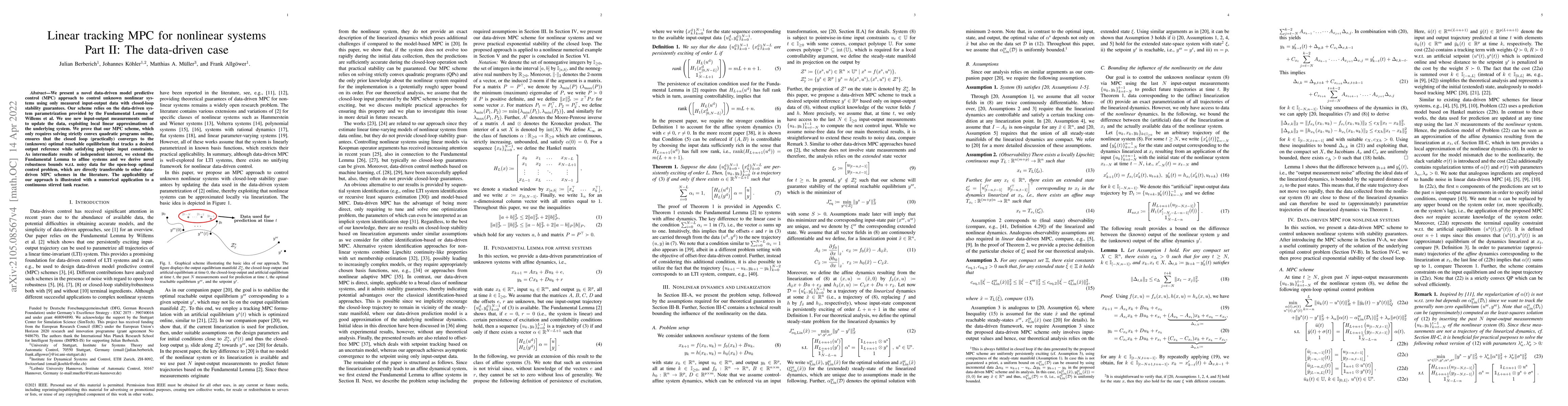 Thumbnail for Linear tracking MPC for nonlinear systems Part II: The data-driven case