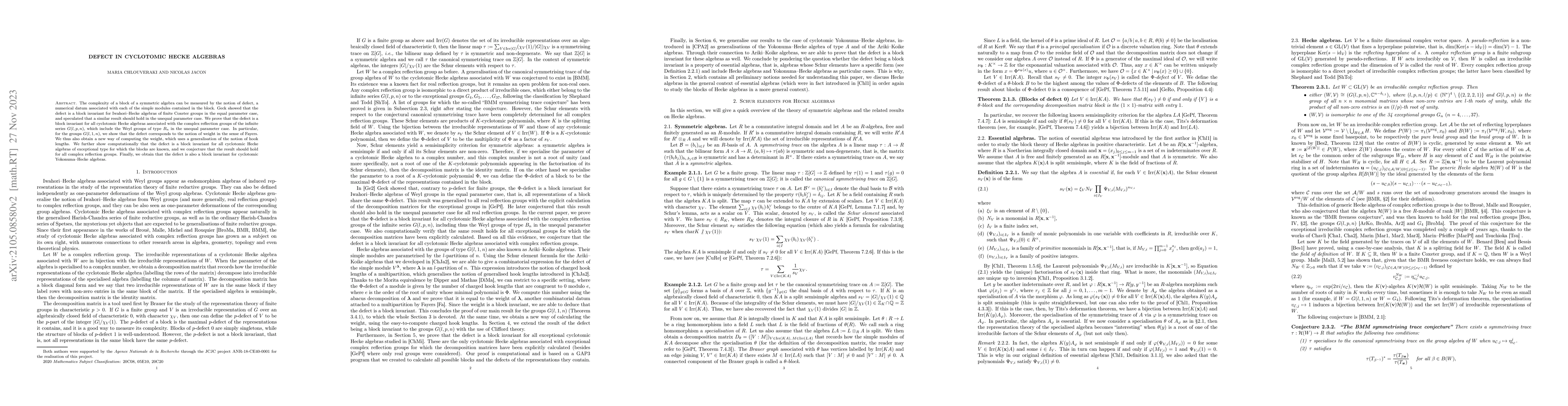 Thumbnail for Defect in cyclotomic Hecke algebras