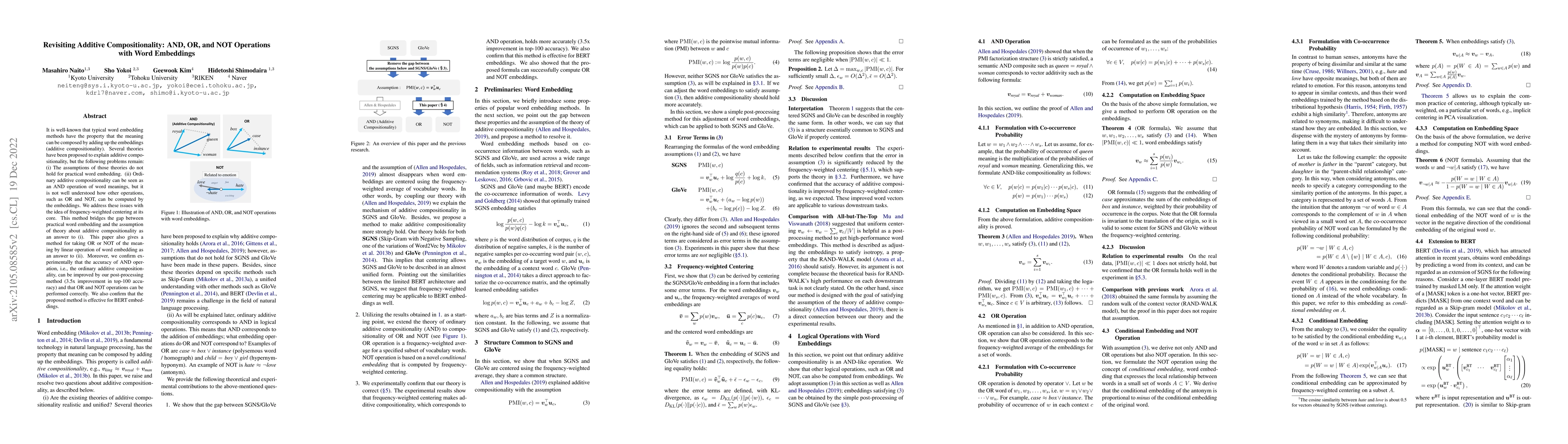 Thumbnail for Revisiting Additive Compositionality: AND, OR and NOT Operations with
  Word Embeddings