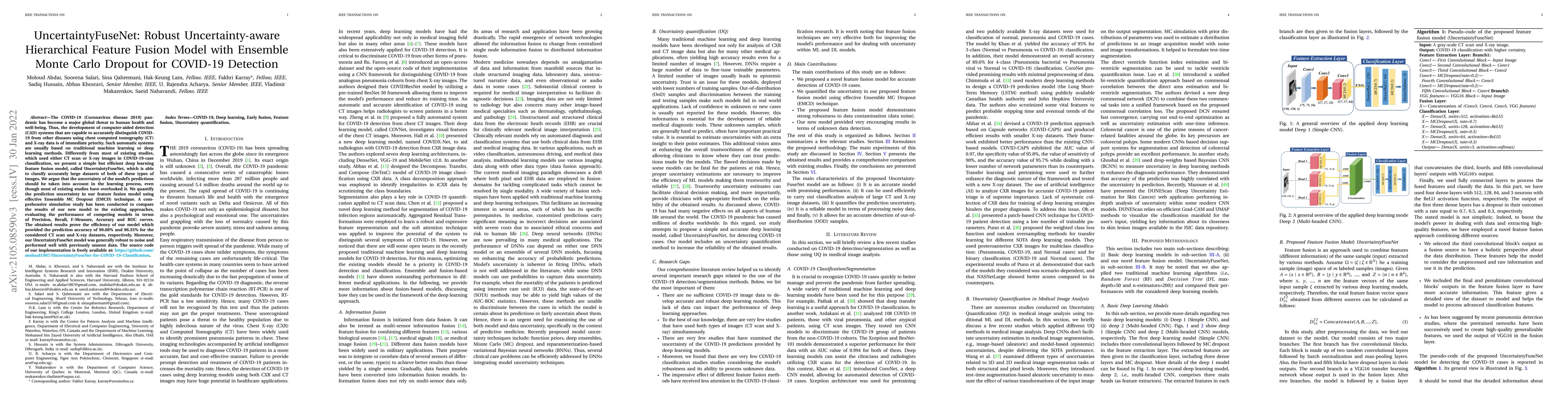 Thumbnail for UncertaintyFuseNet: Robust Uncertainty-aware Hierarchical Feature Fusion
  Model with Ensemble Monte Carlo Dropout for COVID-19 Detection