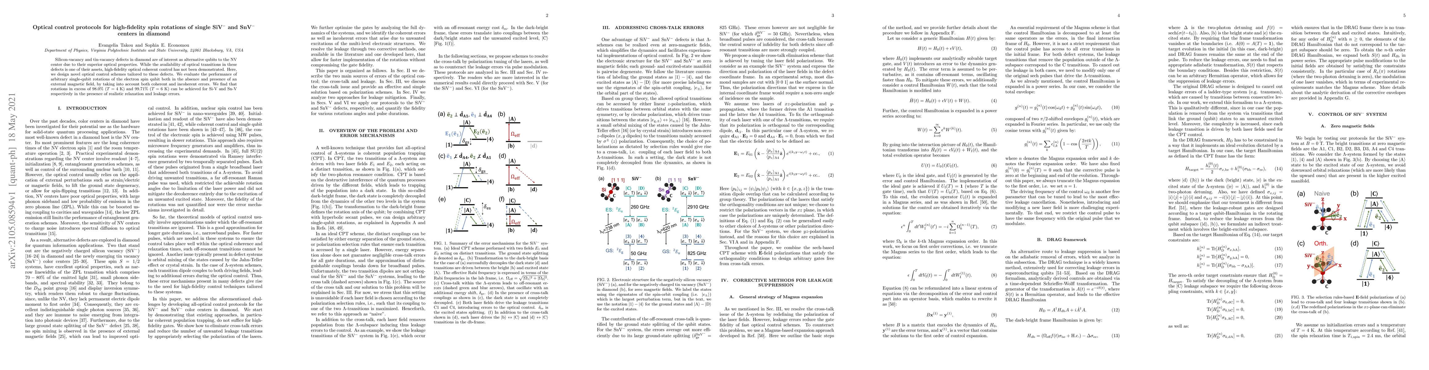 Thumbnail for Optical control protocols for high-fidelity spin rotations of single
  SiV$^{-}$ and SnV$^{-}$ centers in diamond