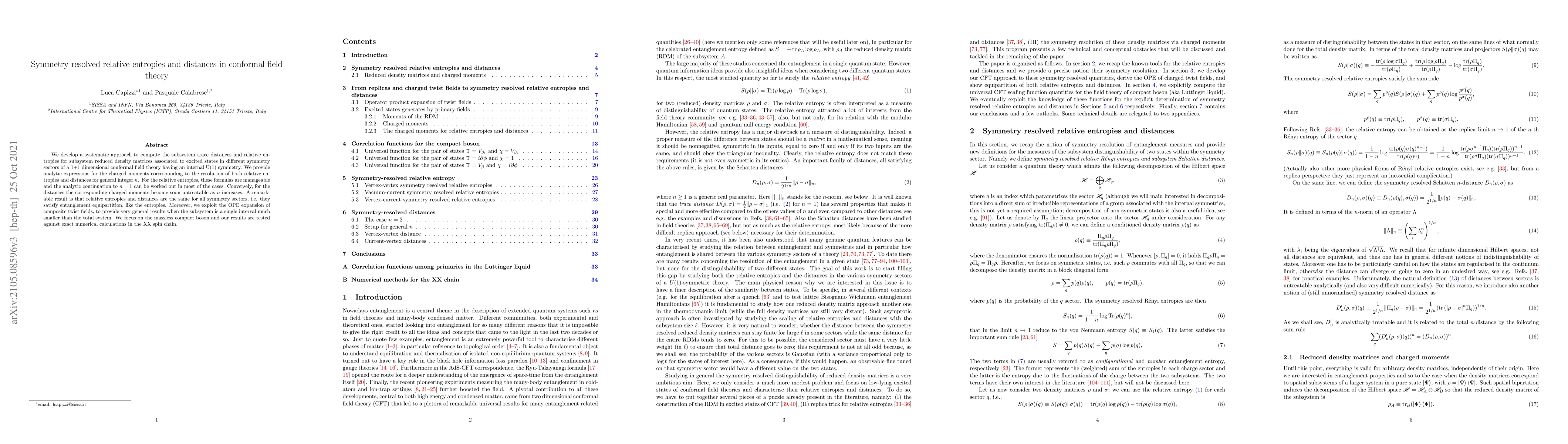 Thumbnail for Symmetry resolved relative entropies and distances in conformal field
  theory