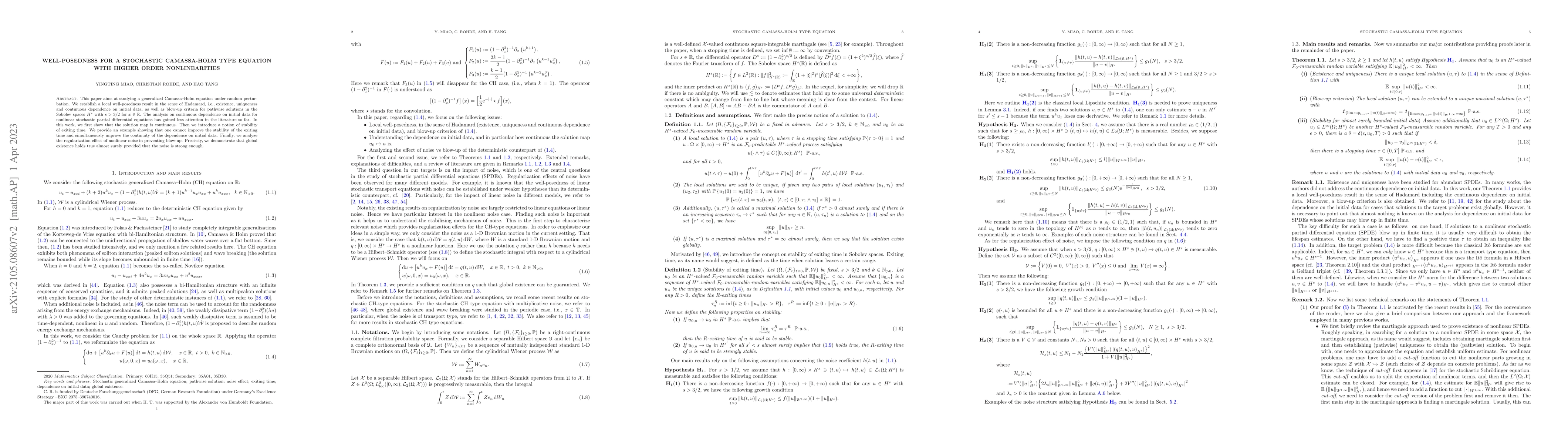 Thumbnail for Well-posedness for a stochastic Camassa-Holm type equation with higher
  order nonlinearities