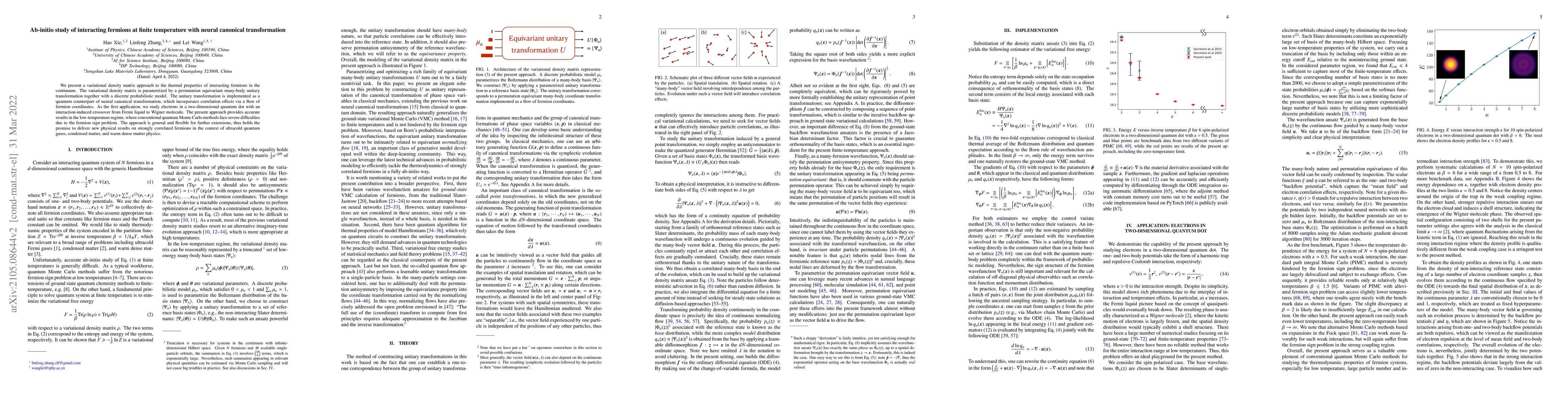 Thumbnail for Ab-initio study of interacting fermions at finite temperature with
  neural canonical transformation