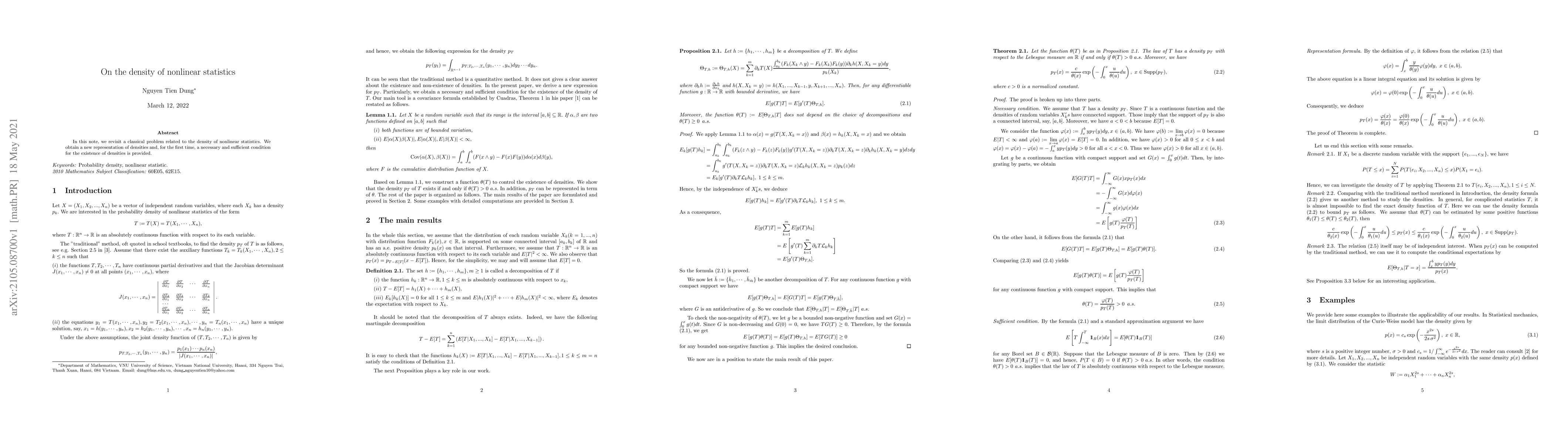 Thumbnail for On the density of nonlinear statistics