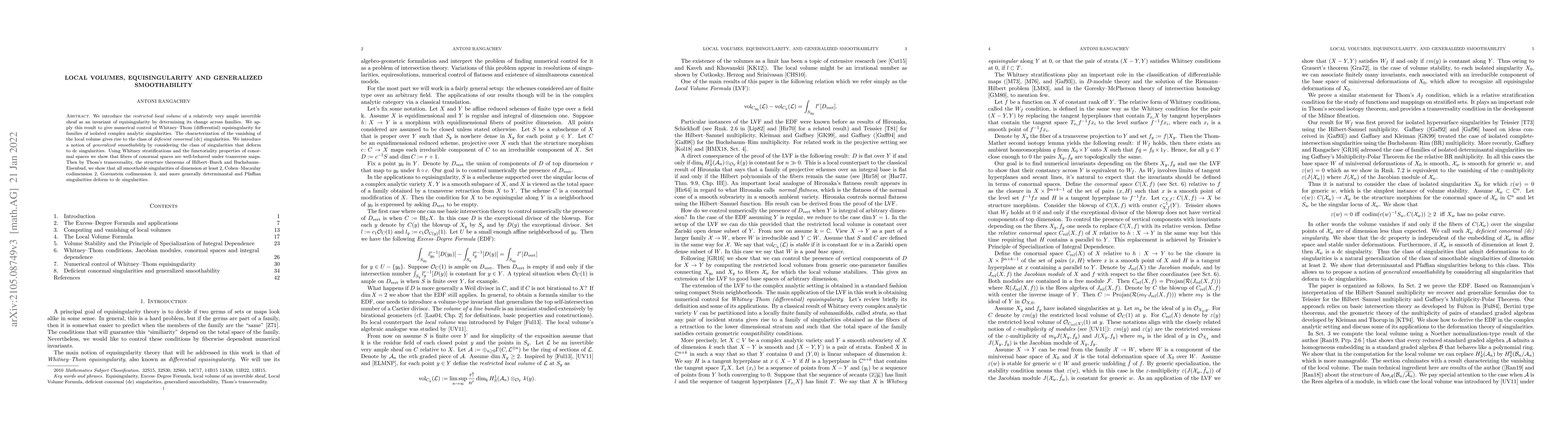 Thumbnail for Local volumes, equisingularity, and generalized smoothability