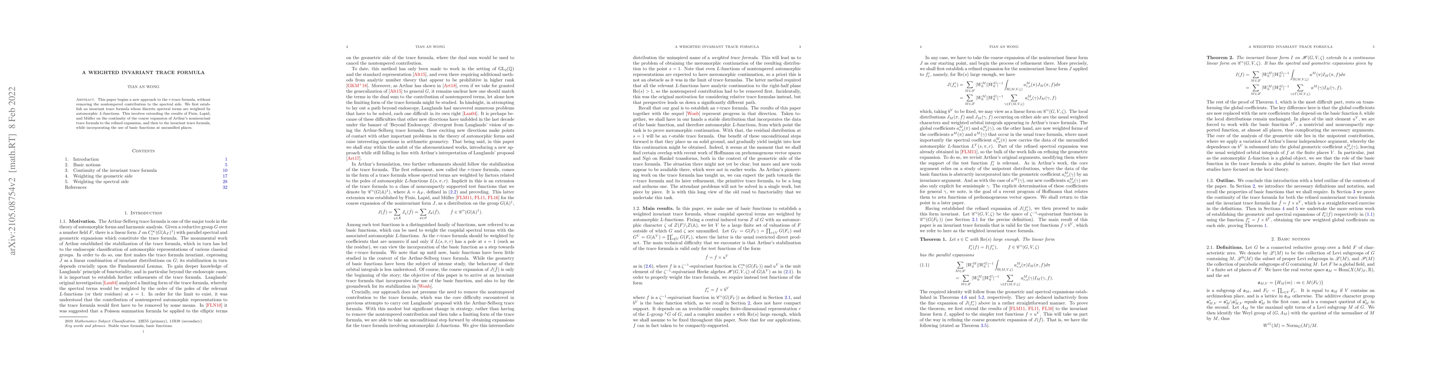 Thumbnail for A weighted invariant trace formula