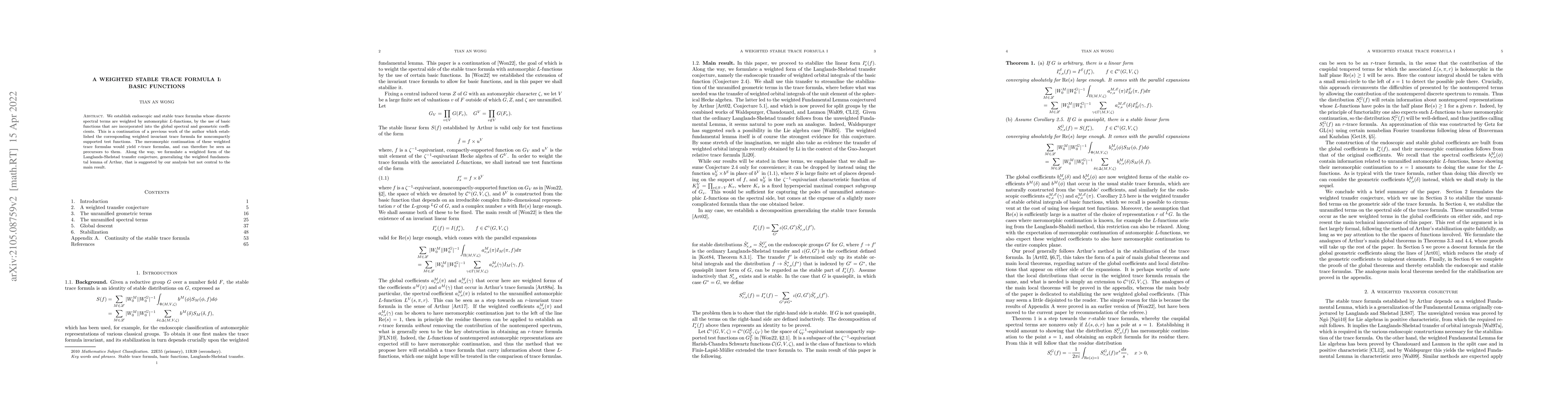 Thumbnail for A weighted stable trace formula I: Basic functions