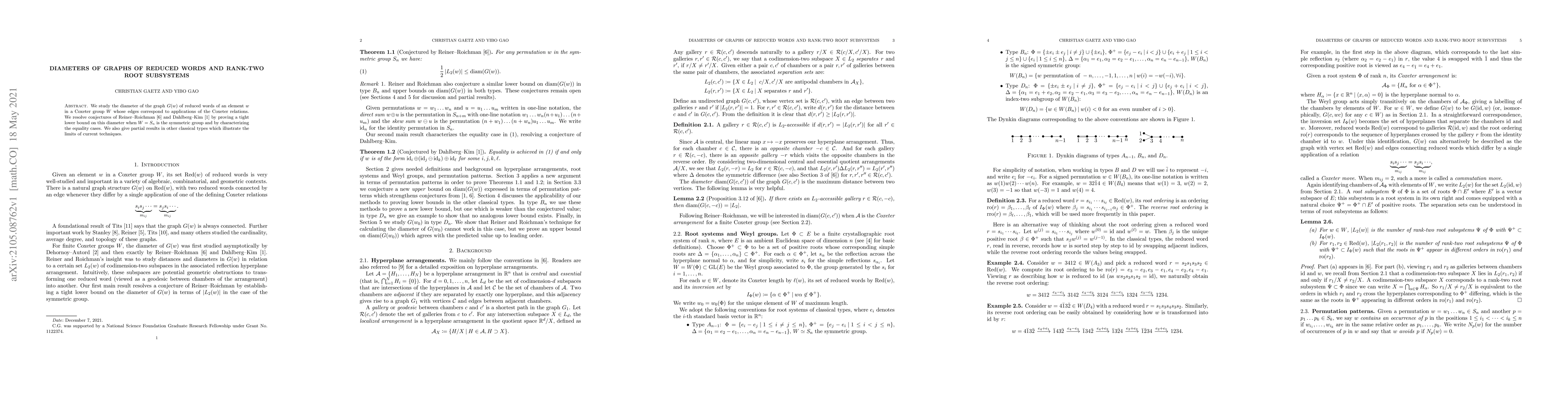 Thumbnail for Diameters of graphs of reduced words and rank-two root subsystems