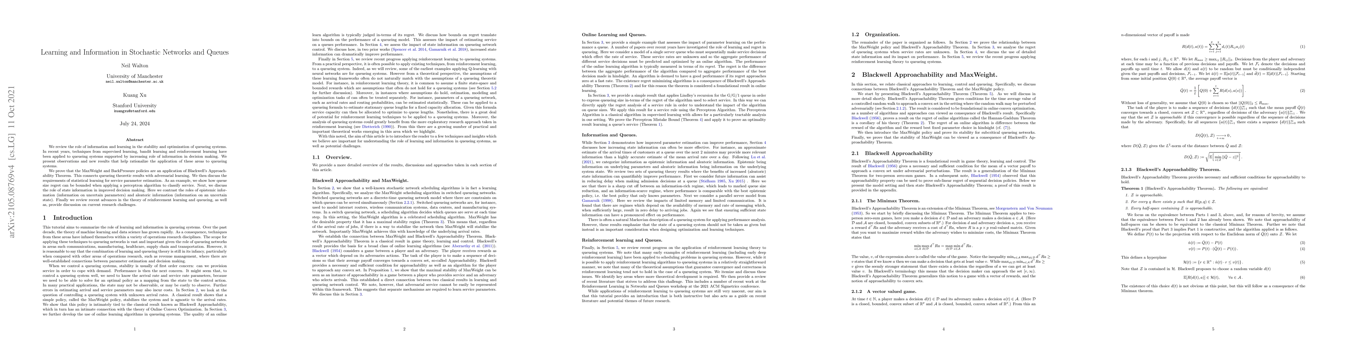 Thumbnail for Learning and Information in Stochastic Networks and Queues