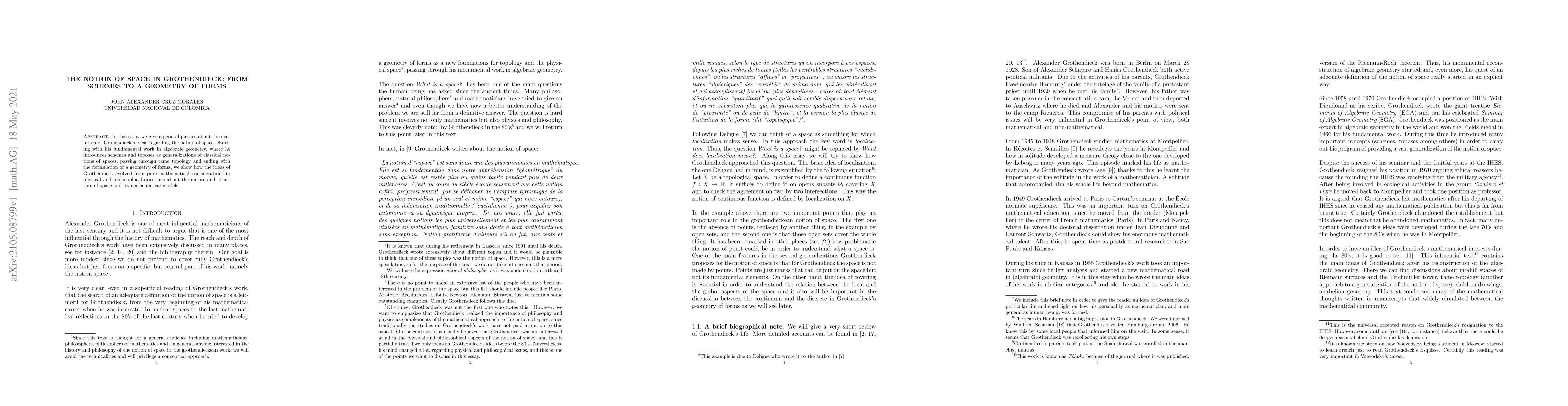 Thumbnail for The notion of space in Grothendieck: from schemes to a geometry of forms