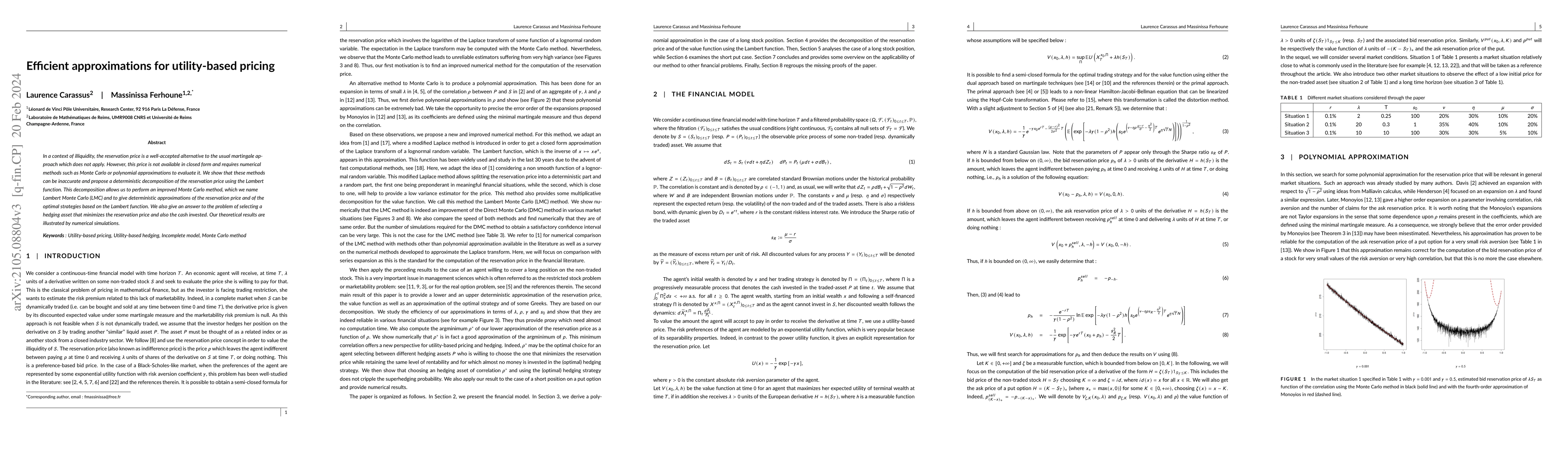 Thumbnail for Efficient approximations for utility-based pricing
