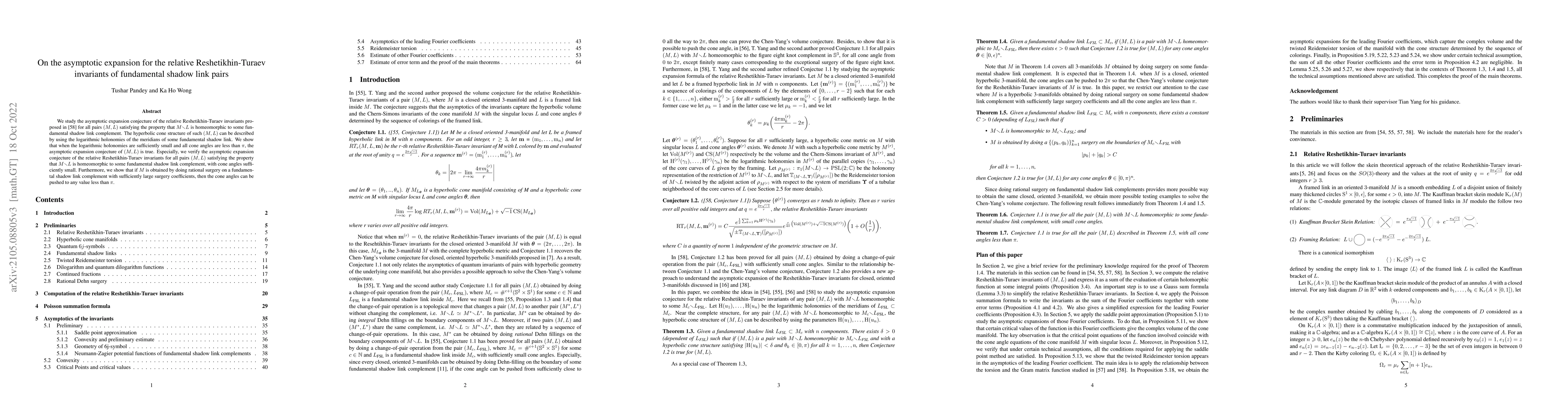Thumbnail for On the asymptotic expansion for the relative Reshetikhin-Turaev
  invariants of fundamental shadow link pairs